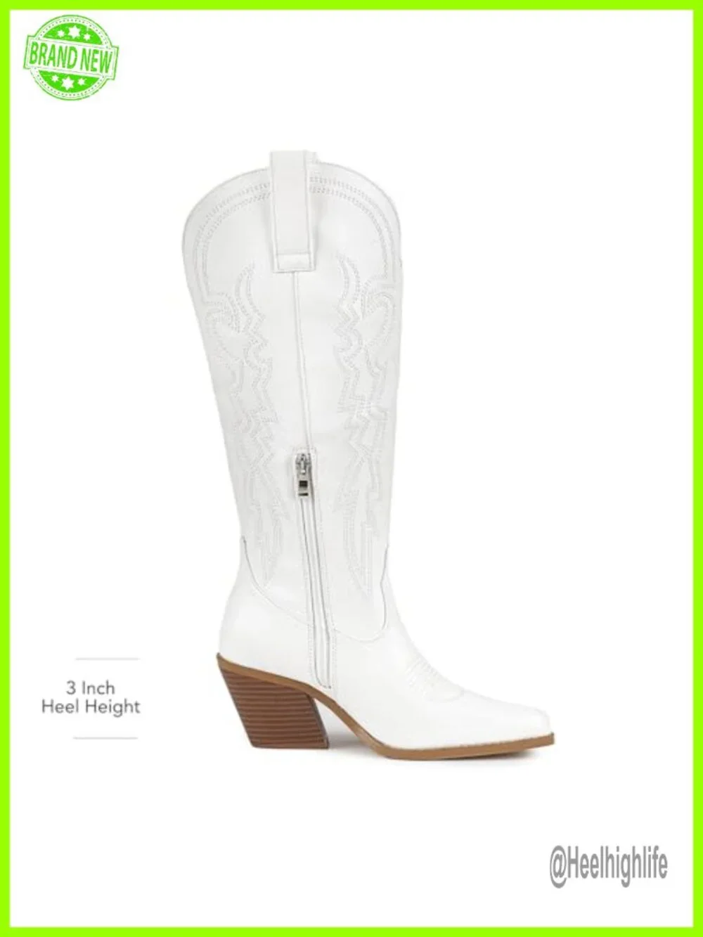 Cowgirl Knee High Western Embroidered Booties Side Zipper Low Block Chunky Heel